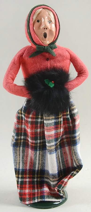Traditional Assorted Carolers Woman With Muff-Red Coat/Plaid Ski - No Box Nb1428 by Byers' Choice Ltd-1