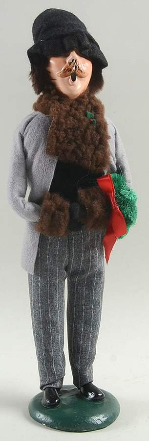 Traditional Assorted Carolers Mustache Man With Wreath-Grey Coat - No Box Nb1414 by Byers' Choice Ltd-1
