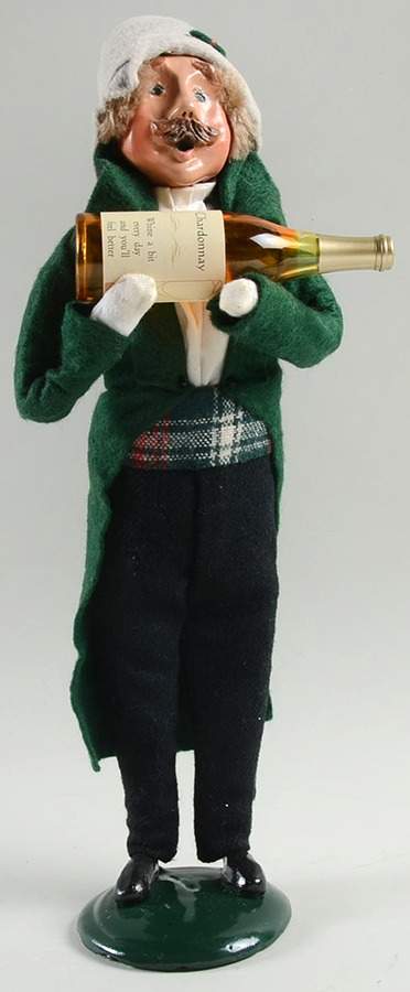 Traditional Assorted Carolers Mustache Man With Wine Bottle-Green - No Box by Byers' Choice Ltd-1