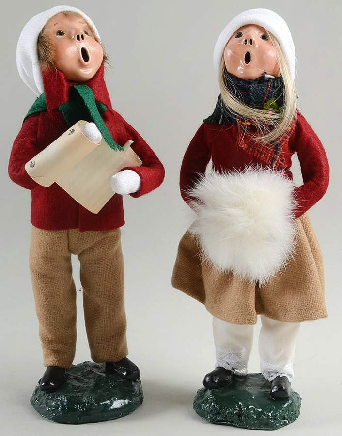 Traditional Assorted Carolers Boy And Girl-Brown Pants-Burgundy Coat - No Box by Byers' Choice Ltd-1