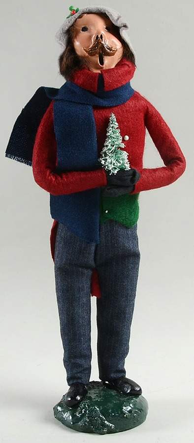 Traditional Assorted Carolers Man With Tree-Burgundy Coat - No Box by Byers' Choice Ltd-1