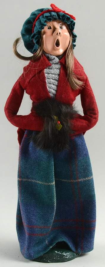 Traditional Assorted Carolers Woman With Muff-Blue Plaid Skirt-Burgund - No Box by Byers' Choice Ltd-1