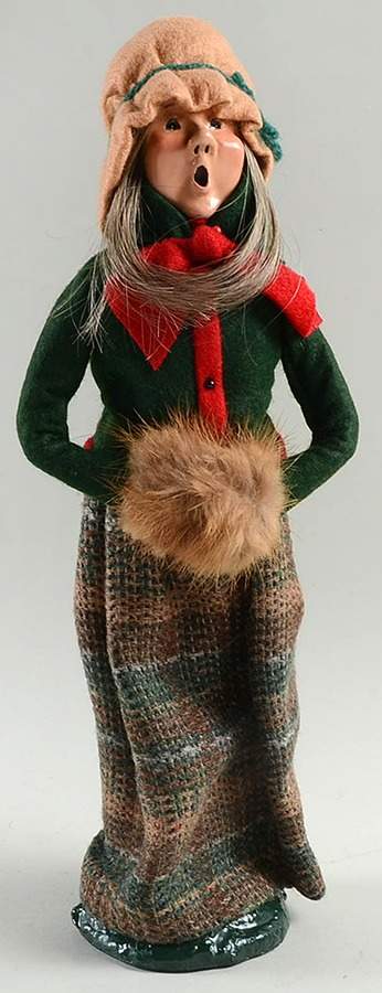 Traditional Assorted Carolers Woman With Muff-Brown Plaid Skirt And Ha - No Box by Byers' Choice Ltd-1