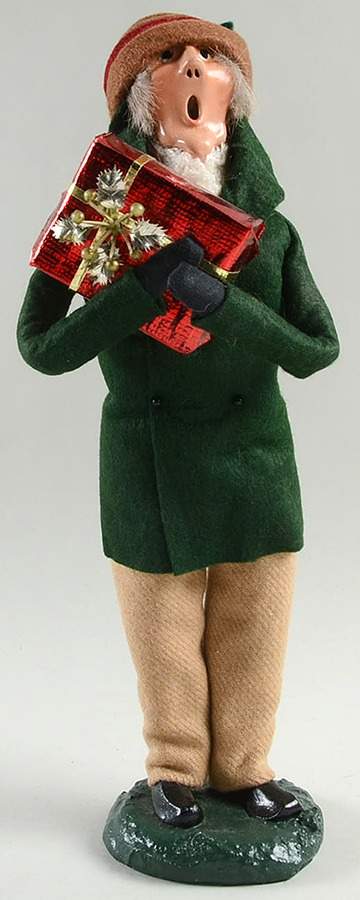 Traditional Assorted Carolers Grandfather With Present-Green Coat - No Box by Byers' Choice Ltd-1