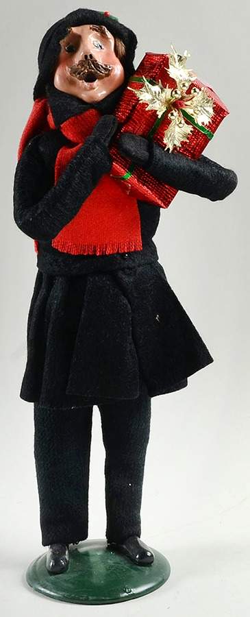 Traditional Assorted Carolers Mustache Man With Gift-Black Coat - No Box by Byers' Choice Ltd-1