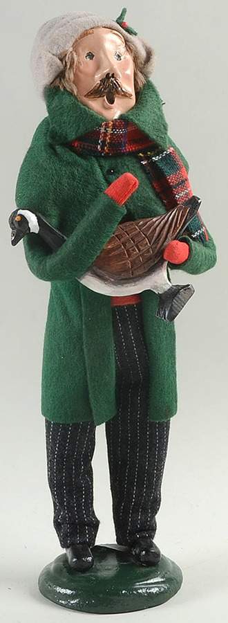 Traditional Assorted Carolers Mustache Man With Goose-Long Green Coat - No Box by Byers' Choice Ltd-1