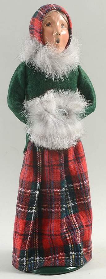 Traditional Assorted Carolers Woman With Muff-Green Coat Fur Collar - No Box by Byers' Choice Ltd-1