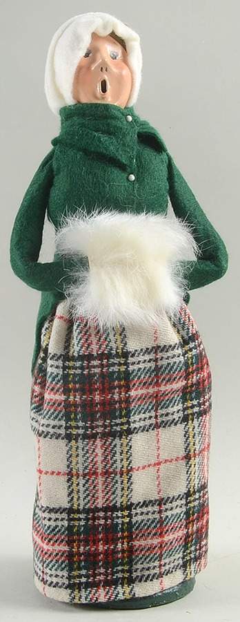 Traditional Assorted Carolers Woman With Muff-White Plaid Skirt-Green - No Box by Byers' Choice Ltd-1