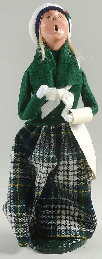 Traditional Assorted Carolers Woman With Music-Plaid Skirt-Green Top - No Box by Byers' Choice Ltd-1