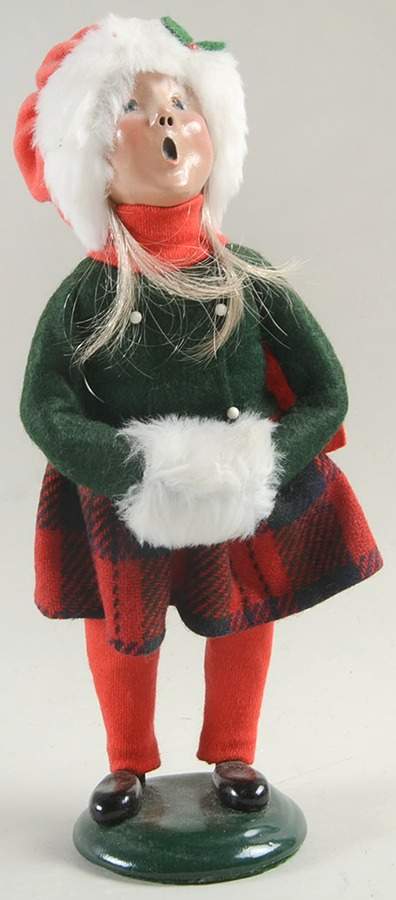Traditional Assorted Carolers Girl With Muff-Green Coat-Red Stockings - No Box by Byers' Choice Ltd-1