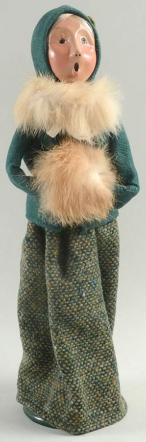 Traditional Assorted Carolers Woman With Muff-Green Fur Collar - No Box by Byers' Choice Ltd-1