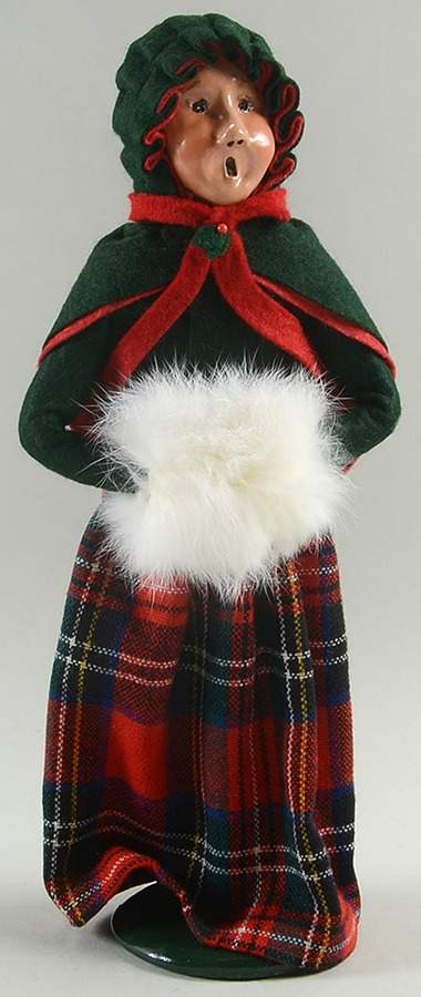 Traditional Assorted Carolers Woman With Muff-Green & Red Coat - No Box by Byers' Choice Ltd-1