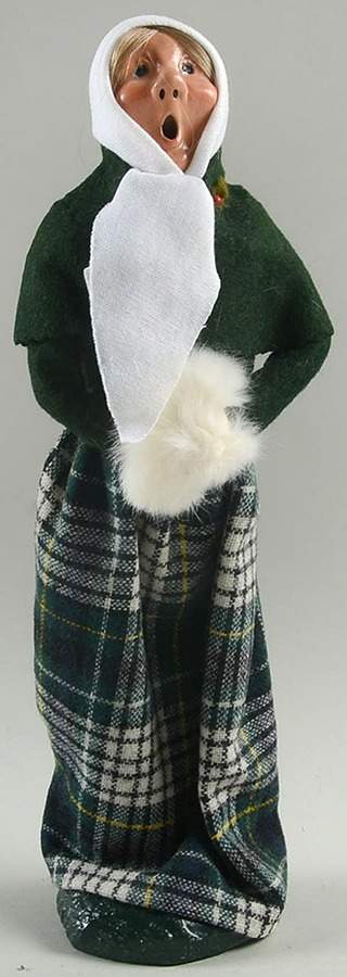 Traditional Assorted Carolers Woman With Muff-Green Plaid Skirt-Green  - No Box by Byers' Choice Ltd-1