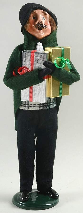 Traditional Assorted Carolers Mustache Man With Gifts-Green Coat - No Box by Byers' Choice Ltd-1