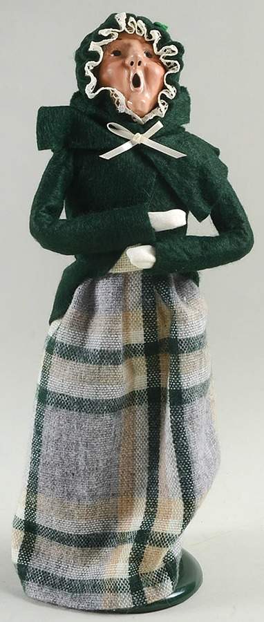 Traditional Assorted Carolers Woman In Green Coat-Grey Plaid Skirt - No Box Nb390 by Byers' Choice Ltd-1
