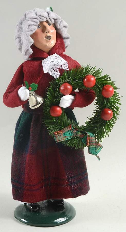 Traditional Assorted Carolers Teen Girl With Wreath & Bell-Burgundy - No Box Nb1506 by Byers' Choice Ltd-1