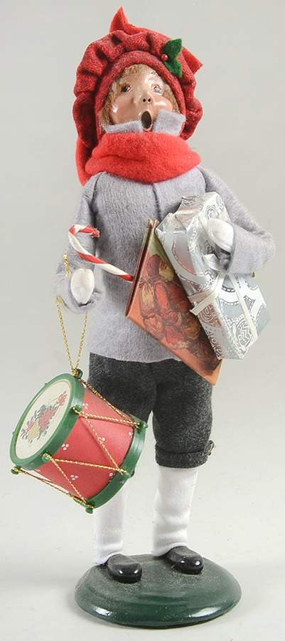 Traditional Assorted Carolers Teen Boy With Drum And Gifts-Grey Coat - No Box Nb1494 by Byers' Choice Ltd-1