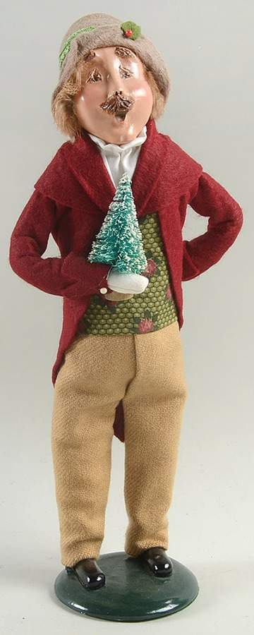 Traditional Assorted Carolers Mustache Man With Tree-Burgundy Coat - No Box Nb1489 by Byers' Choice Ltd-1