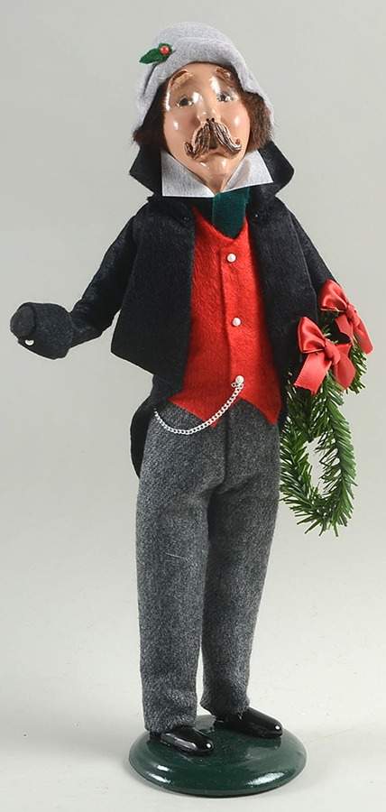 Traditional Assorted Carolers Mustache Man With Garland-Black Coat - No Box Nb1488 by Byers' Choice Ltd-1