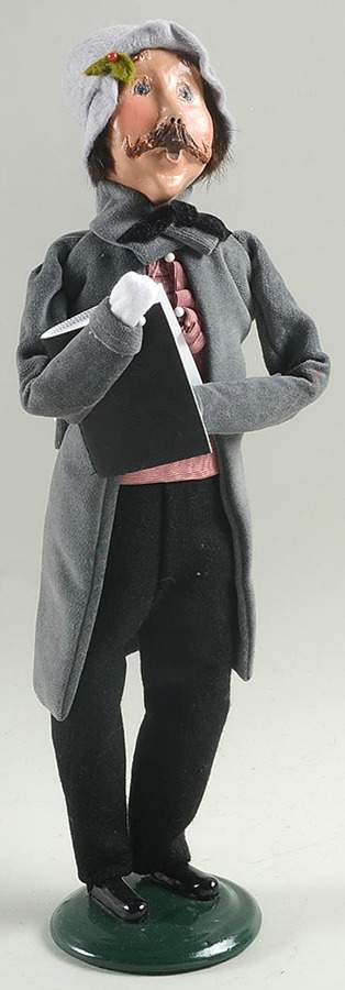 Traditional Assorted Carolers Mustache Man With Song Book-Grey Coat - No Box Nb1487 by Byers' Choice Ltd-1