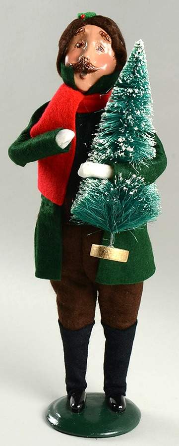 Traditional Assorted Carolers Mustache Man With Tree-Green Coat - No Box Nb1473 by Byers' Choice Ltd-1