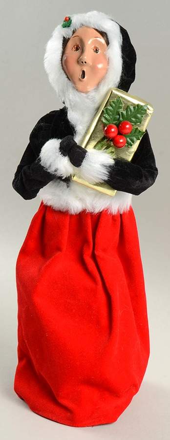 Traditional Assorted Carolers Woman With Gift Box-Black Coat - With Box Bx1463 by Byers' Choice Ltd-1