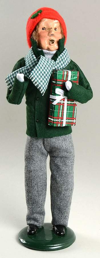 Traditional Assorted Carolers Man With Gift-Green Coat - Nb705, No Box by Byers' Choice Ltd-1