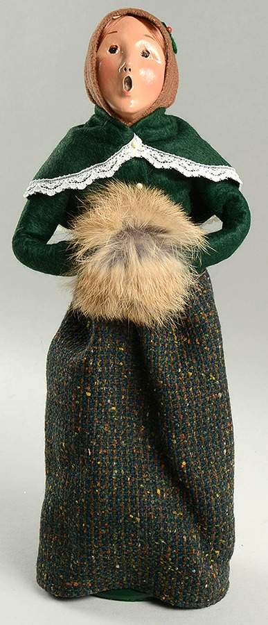 Traditional Assorted Carolers Woman With Muff-Green Coat - Nb704, No Box by Byers' Choice Ltd-1