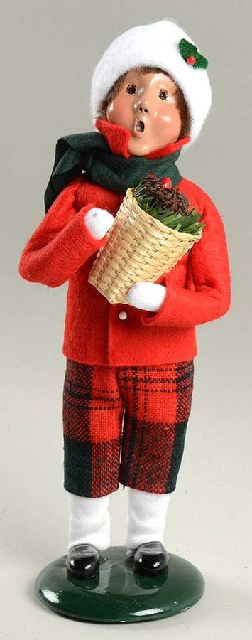 Traditional Assorted Carolers Boy With Basket Of Pinecones-Red Coat - Nb679, No Box by Byers' Choice Ltd-1