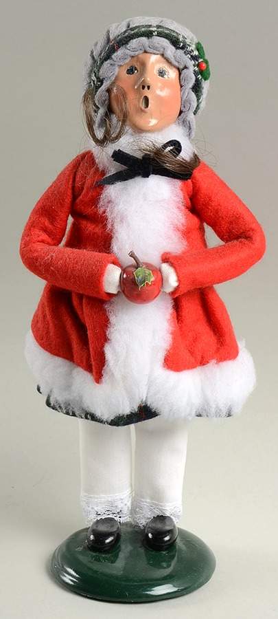 Traditional Assorted Carolers Girl With Apple-Red Fur Trimmed Coat - No Box by Byers' Choice Ltd-1
