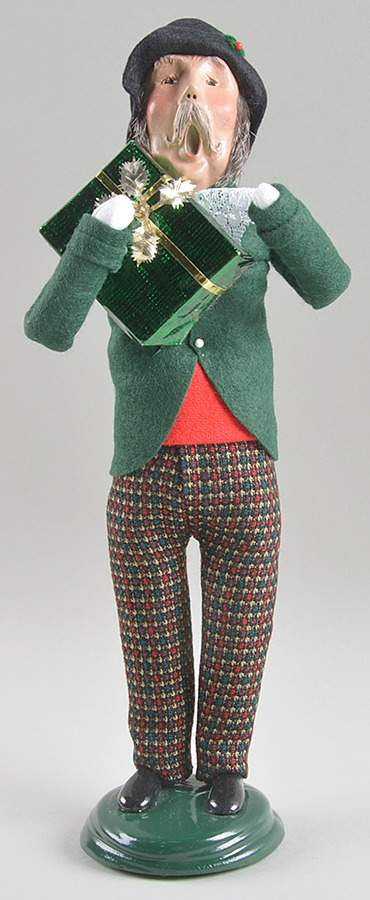 Traditional Assorted Carolers Mustache Man With Gift-Green Coat - Nb773, No Box by Byers' Choice Ltd-1