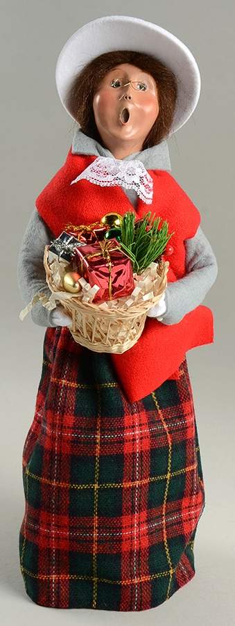 Traditional Assorted Carolers Woman With Gift Basket--Plaid Skirt - Nb815, No Box by Byers' Choice Ltd-1