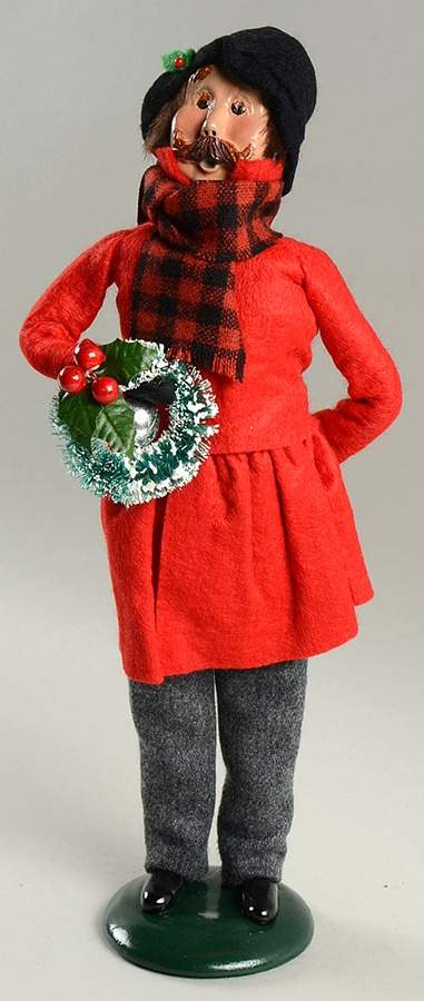 Traditional Assorted Carolers Mustache Man With Wreath-Red Coat - No Box Nb1584 by Byers' Choice Ltd-1