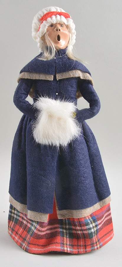 Traditional Assorted Carolers Woman With Muff-Blue Cape-Red Plaid Skir - No Box by Byers' Choice Ltd-1