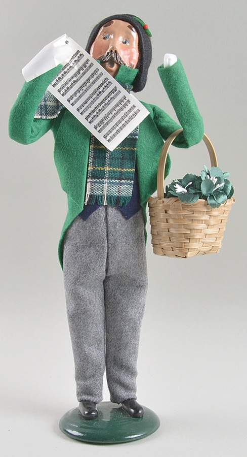 Traditional Assorted Carolers Man With Basket & Music-Green Coat - No Box Nb1545 by Byers' Choice Ltd-1