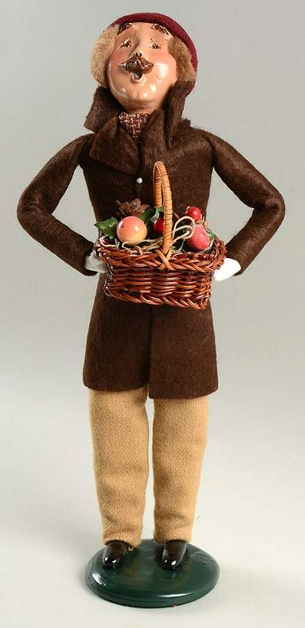 Traditional Assorted Carolers Man With Fruit Basket-Brown Coat - Nb1103, No Box by Byers' Choice Ltd-1