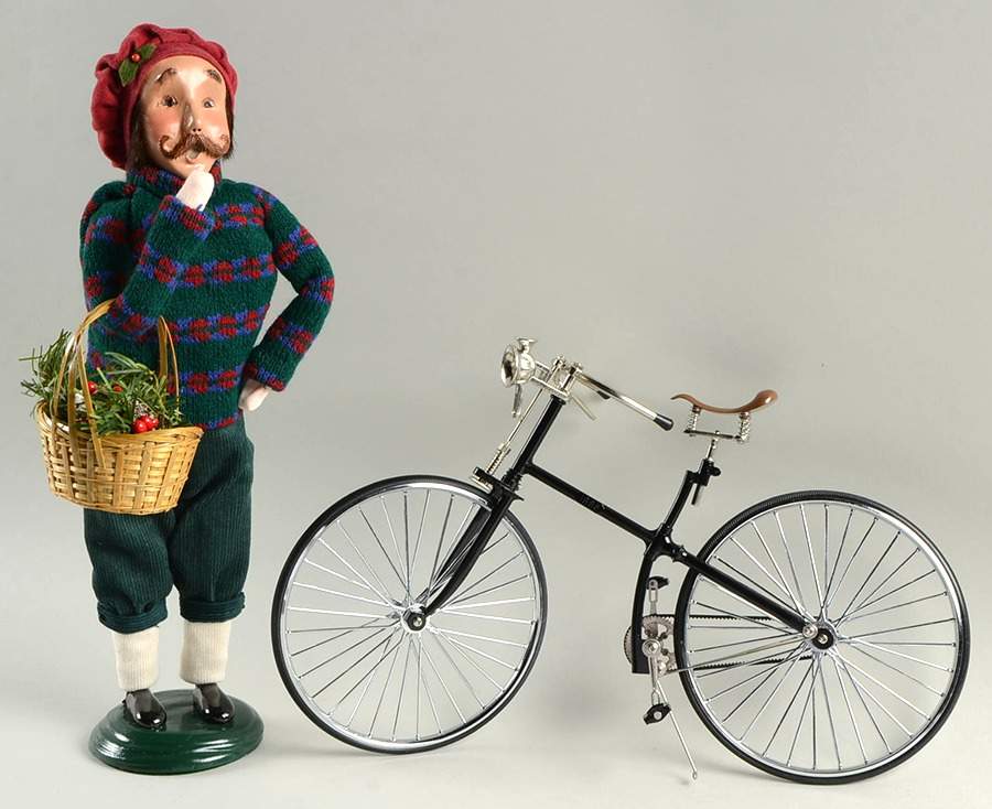 Traditional Assorted Carolers Man With Bicycle And Basket-Green Sweate - Nb1058, No Box by Byers' Choice Ltd-1