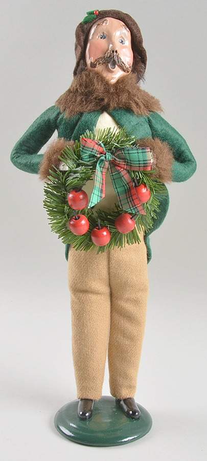 Traditional Assorted Carolers Mustache Man With Wreath-Green Coat - No Box Nb1559 by Byers' Choice Ltd-1