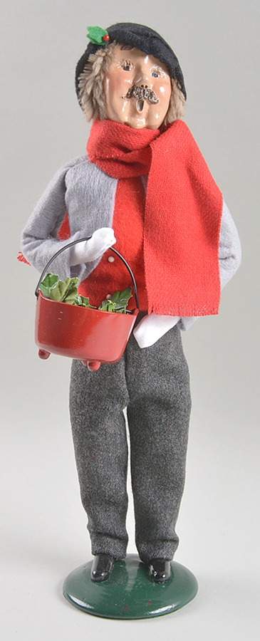 Traditional Assorted Carolers Mustache Man With Red Pot-Grey Coat - No Box Nb1555 by Byers' Choice Ltd-1
