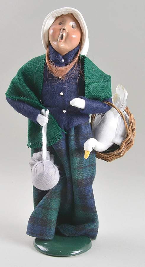 Traditional Assorted Carolers Woman With Goose In Basket-Green - No Box Nb1531 by Byers' Choice Ltd-1
