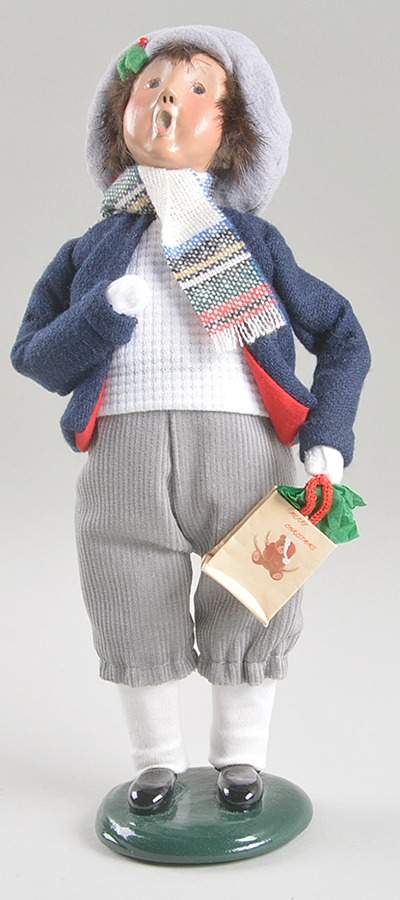 Traditional Assorted Carolers Boy With Gift Bag-Blue Coat - No Box Nb1525 by Byers' Choice Ltd-1