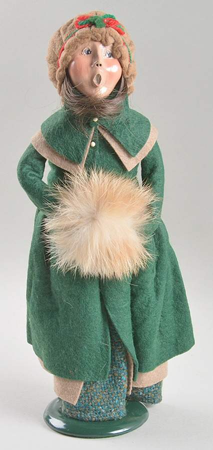 Traditional Assorted Carolers Woman With Muff-Green Coat Tan Trim - No Box by Byers' Choice Ltd-1
