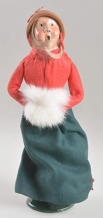Traditional Assorted Carolers Woman With Muff-Red Coat Green Skirt - No Box by Byers' Choice Ltd-1