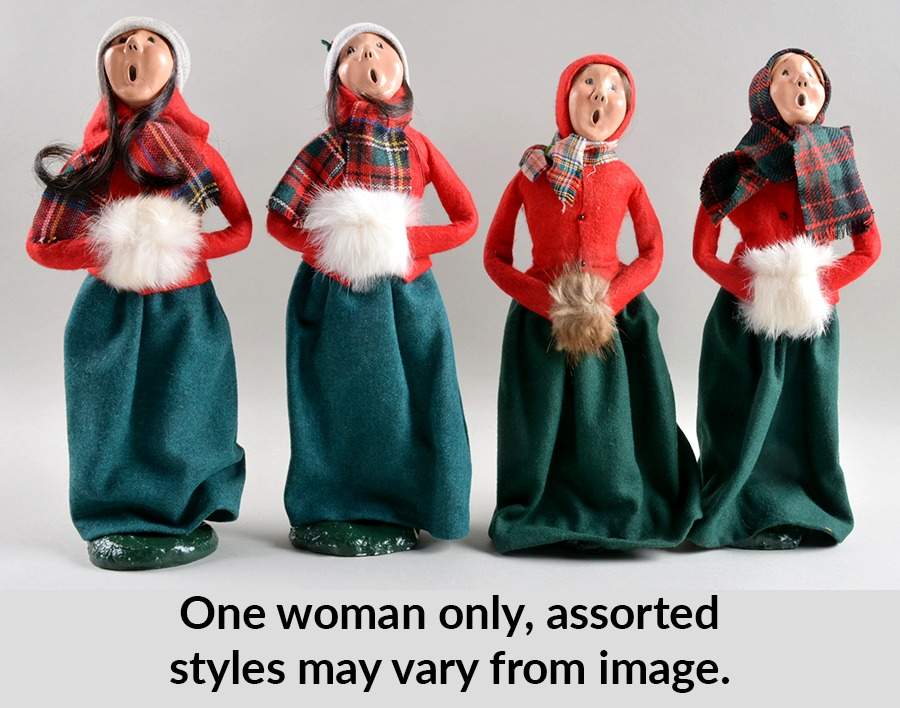 Traditional Assorted Carolers Woman With Muff-Green Skirt-Red Top - No Box by Byers' Choice Ltd-1