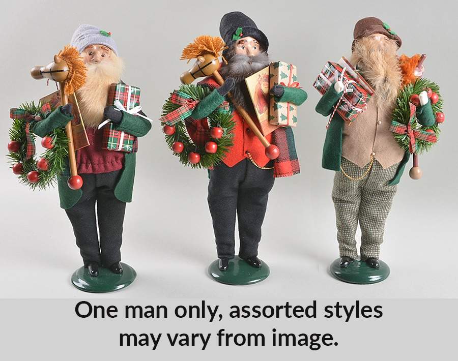 Traditional Assorted Carolers Bearded Jolly Shopper Man-Green - No Box by Byers' Choice Ltd-1
