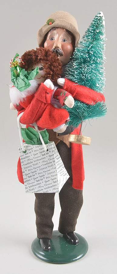Traditional Assorted Carolers Shopper Man With Tree And Doll-Red Coat - Nb983, No Box by Byers' Choice Ltd-1