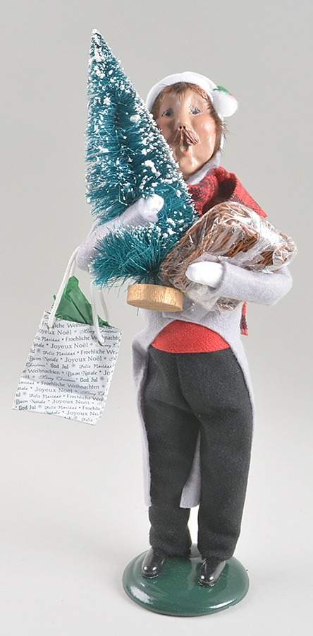 Traditional Assorted Carolers Mustache Man Shopper With Tree-Plum Pudd - No Box by Byers' Choice Ltd-1