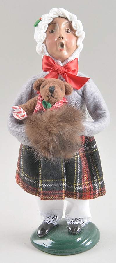 Traditional Assorted Carolers Girl With Muff And Teddy Bear-Grey Coat - No Box Nb875 by Byers' Choice Ltd-1