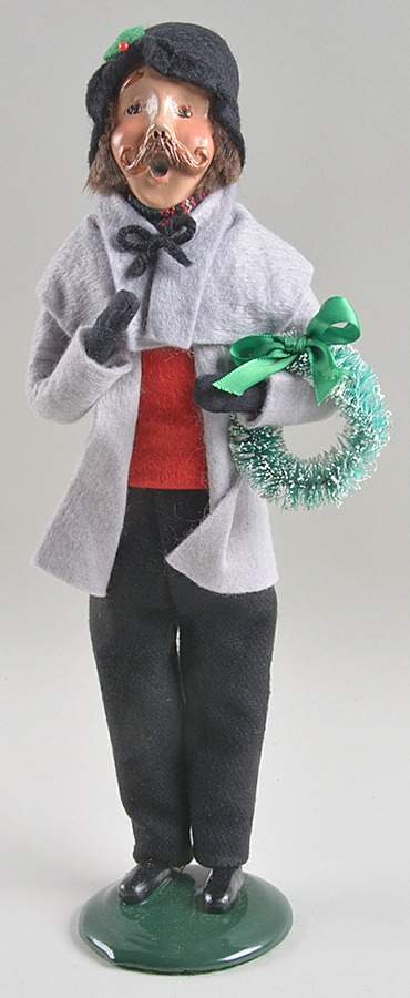Traditional Assorted Carolers Mustache Man With Wreath- Grey Coat - No Box by Byers' Choice Ltd-1