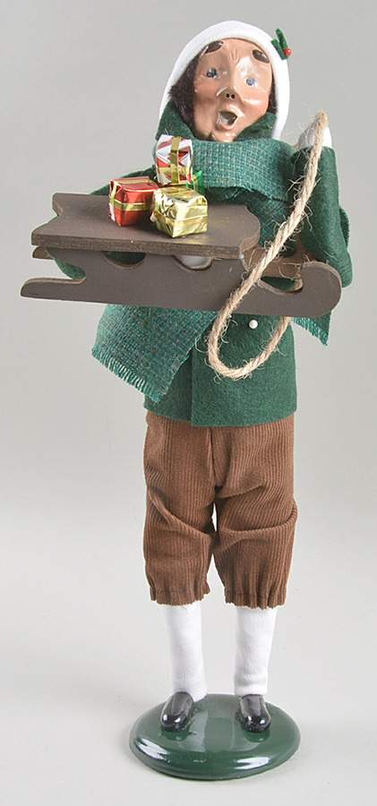Traditional Assorted Carolers Man With Sled Of Gifts-Green Coat - No Box by Byers' Choice Ltd-1